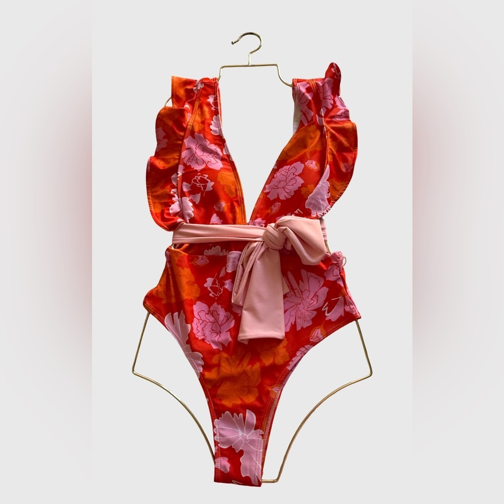 Floral Red and Pink Swimsuit One Piece